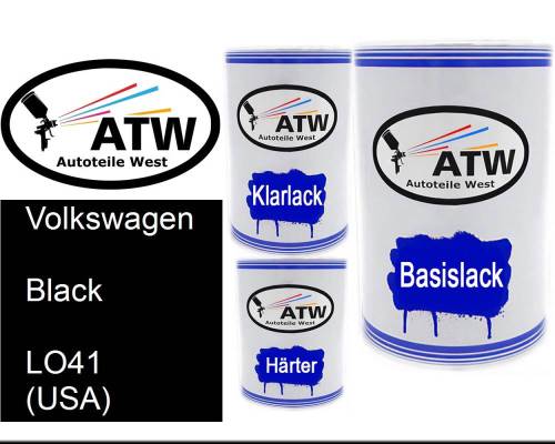 Volkswagen, Black, LO41 (USA): 500ml Lackdose + 500ml Klarlack + 250ml Härter - Set, von ATW Autoteile West.